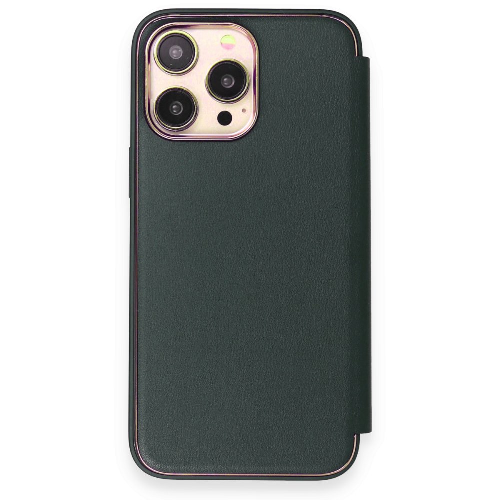  iPhone 14 Pro Max Kılıf Dolpin Kapaklı - Koyu Yeşil