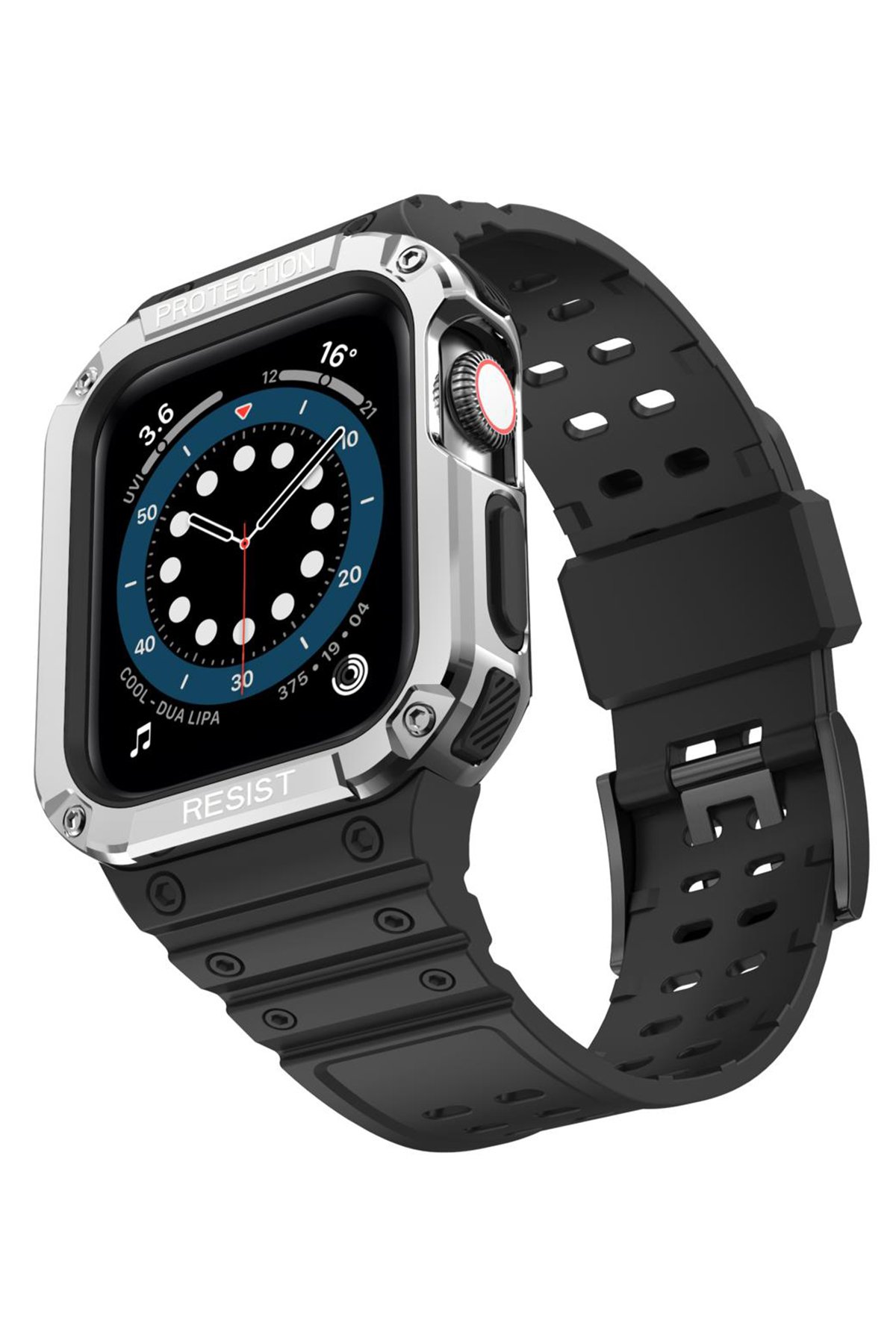 Apple Watch 42mm KR401 Silikon Kordon - Siyah-Gümüş Apple Watch 42mm KR401 Silikon Kordon - Siyah-Gümüş