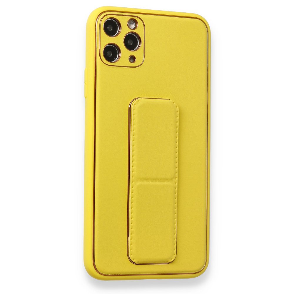 iPhone 11 Pro Max Kılıf Coco Deri Standlı Kapak - Sarı iPhone 11 Pro Max Kılıf Coco Deri Standlı Kapak - Sarı