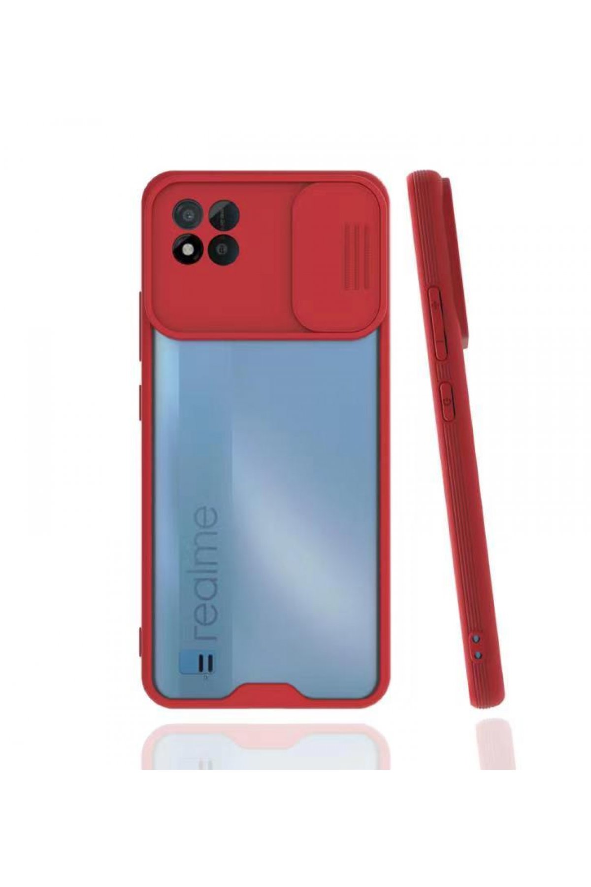  Realme C11 2021 Kılıf Platin Kamera Koruma Silikon - Kırmızı
