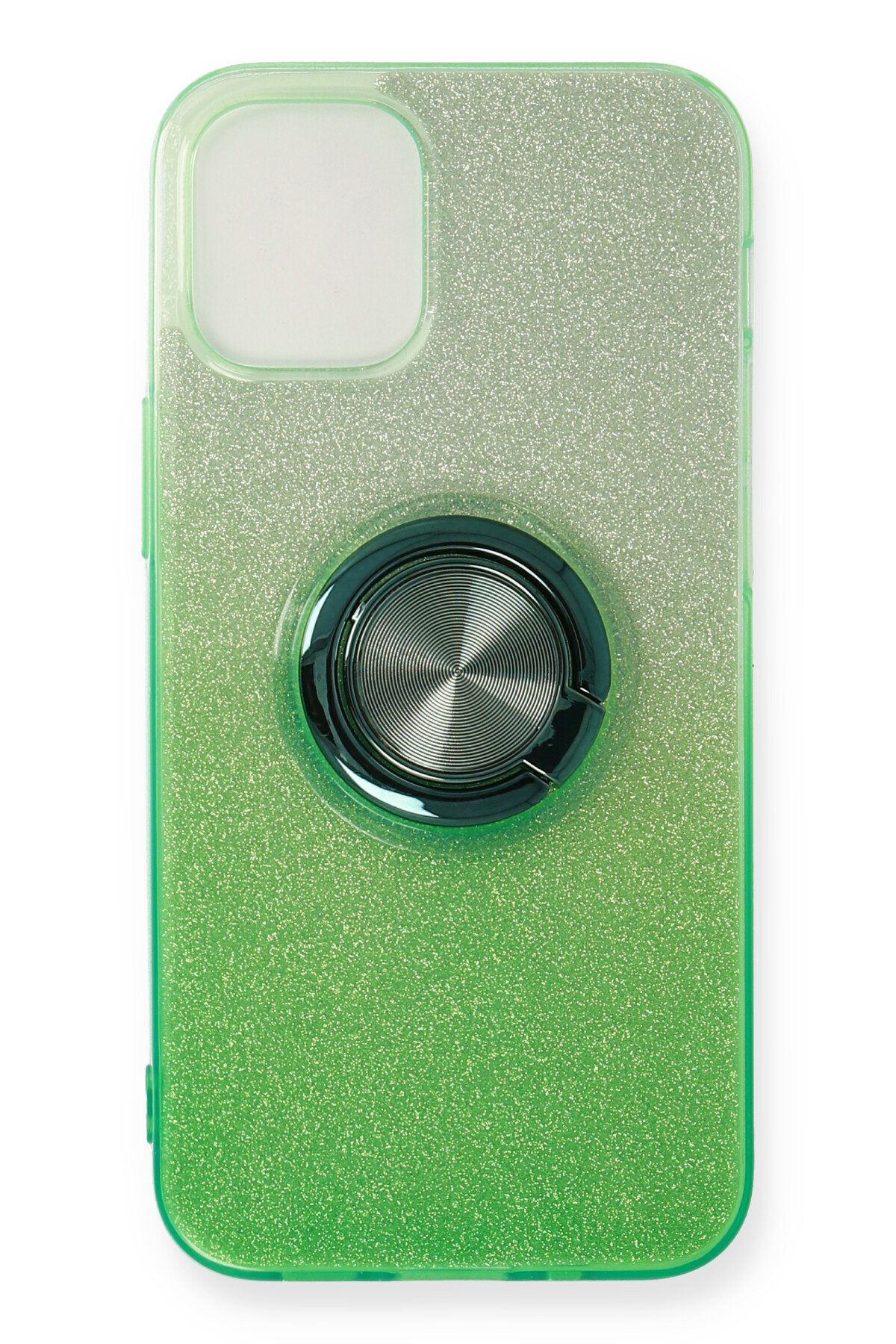  iPhone 12 Mini Kılıf Simli Yüzüklü Silikon - Yeşil
