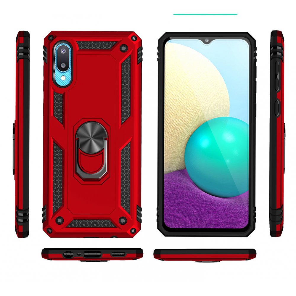  Samsung Galaxy A02 Kılıf Sofya Yüzüklü Silikon Kapak - Kırmızı