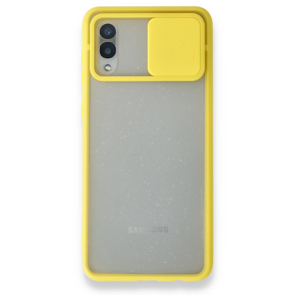  Samsung Galaxy A02 Kılıf Palm Buzlu Kamera Sürgülü Silikon - Sarı