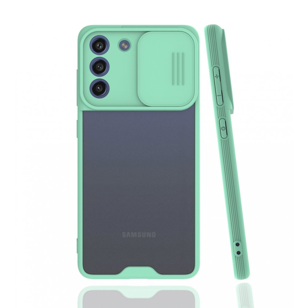  Samsung Galaxy S21 FE Kılıf Platin Kamera Koruma Silikon - Açık Yeşil