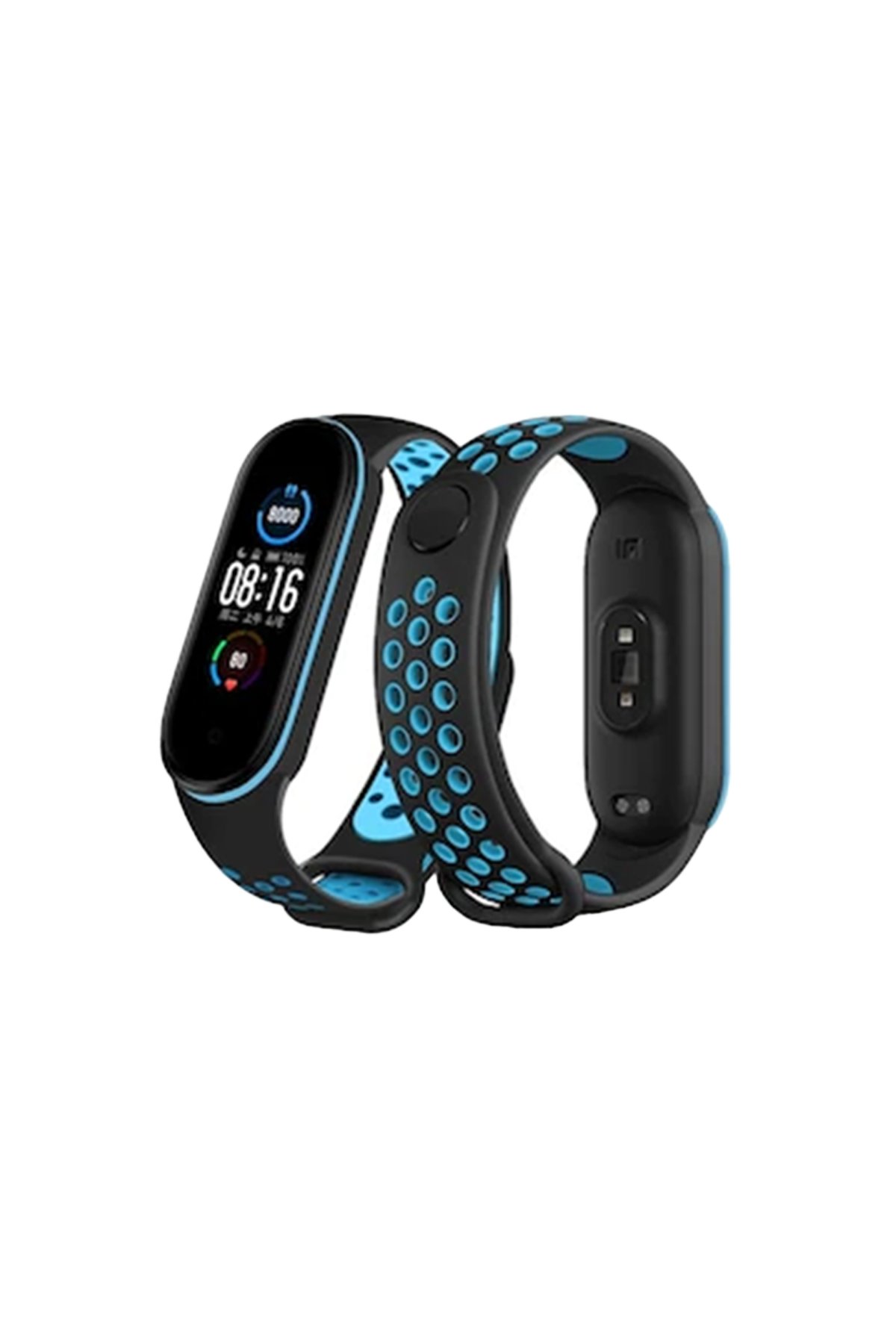 Xiaomi Mi Band 3 Spor Delikli Kordon - Siyah-Mavi Xiaomi Mi Band 3 Spor Delikli Kordon - Siyah-Mavi