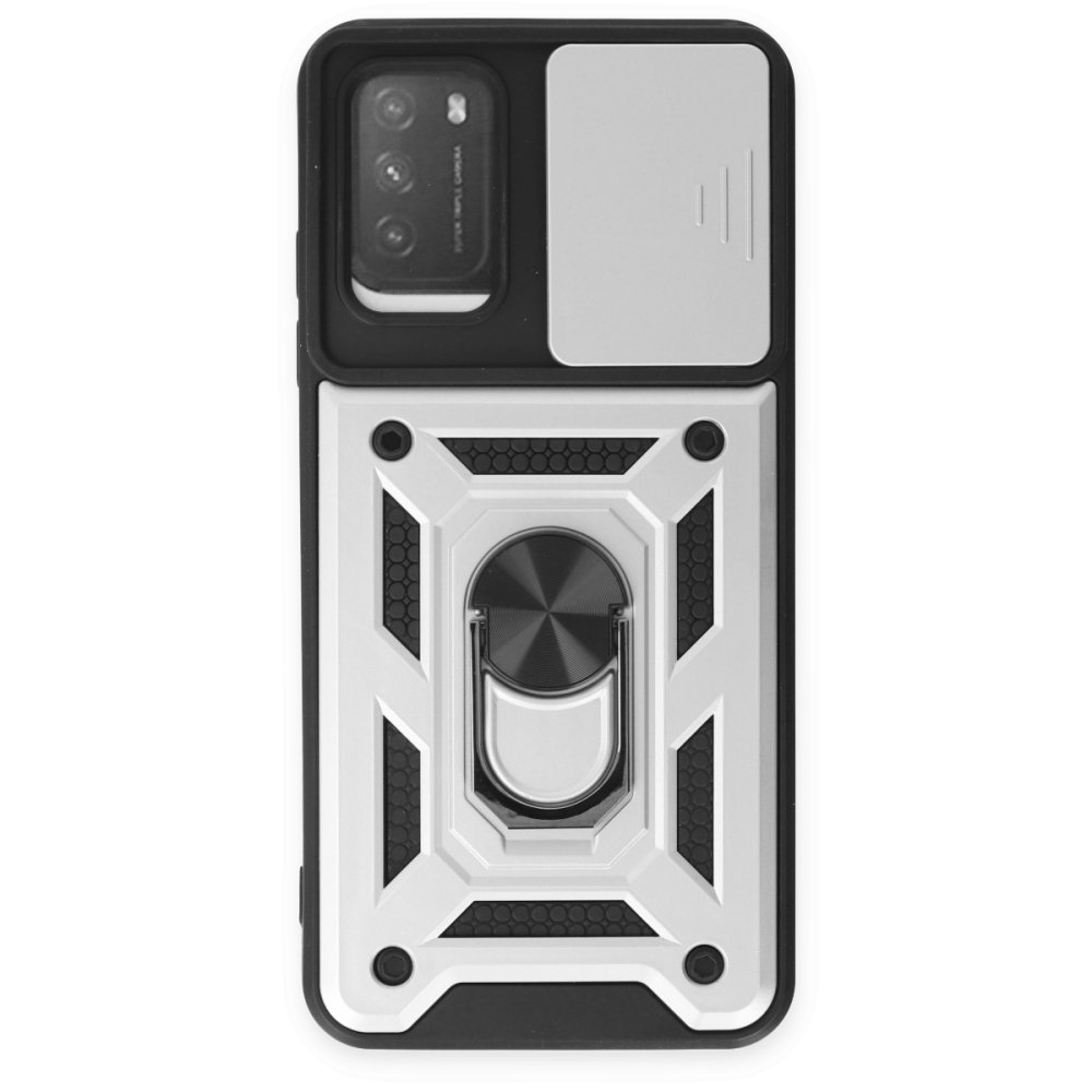  Xiaomi Pocophone M3 Kılıf Pars Lens Yüzüklü Silikon - Gümüş