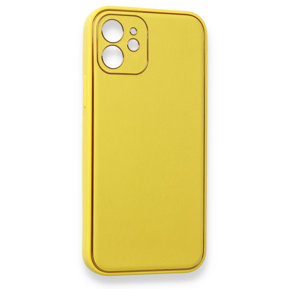 iPhone 12 Mini Kılıf Coco Deri Silikon Kapak - Sarı iPhone 12 Mini Kılıf Coco Deri Silikon Kapak - Sarı