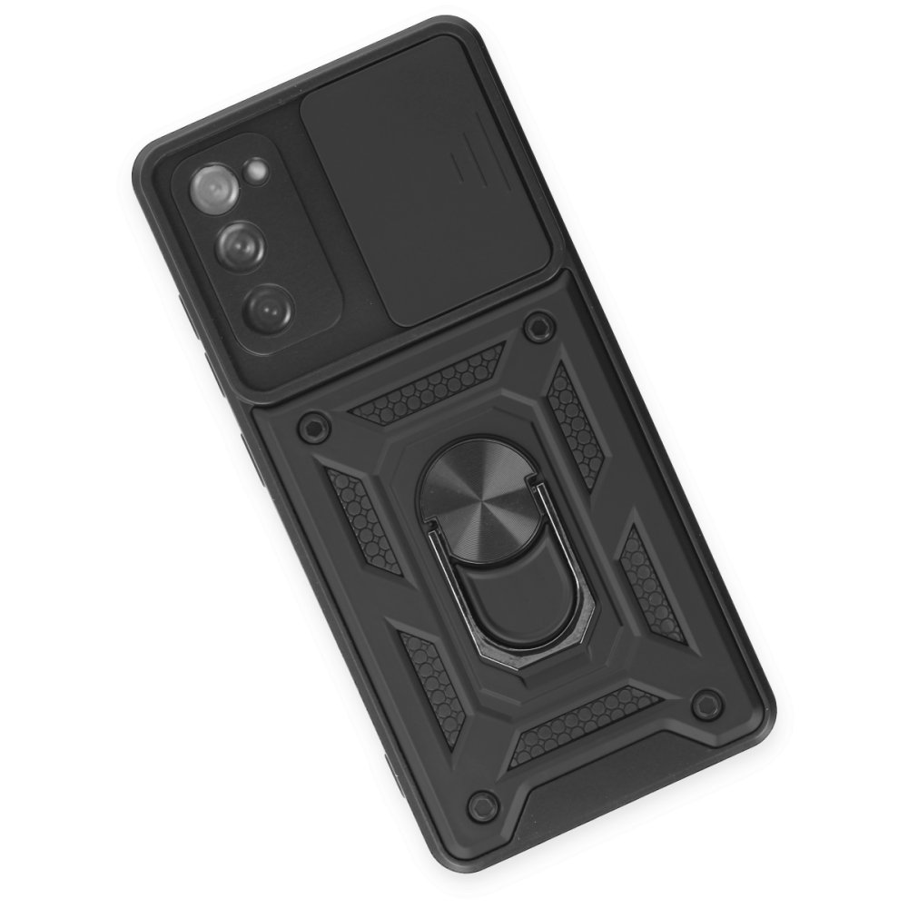  Samsung Galaxy S20 FE Kılıf Pars Lens Yüzüklü Silikon - Siyah