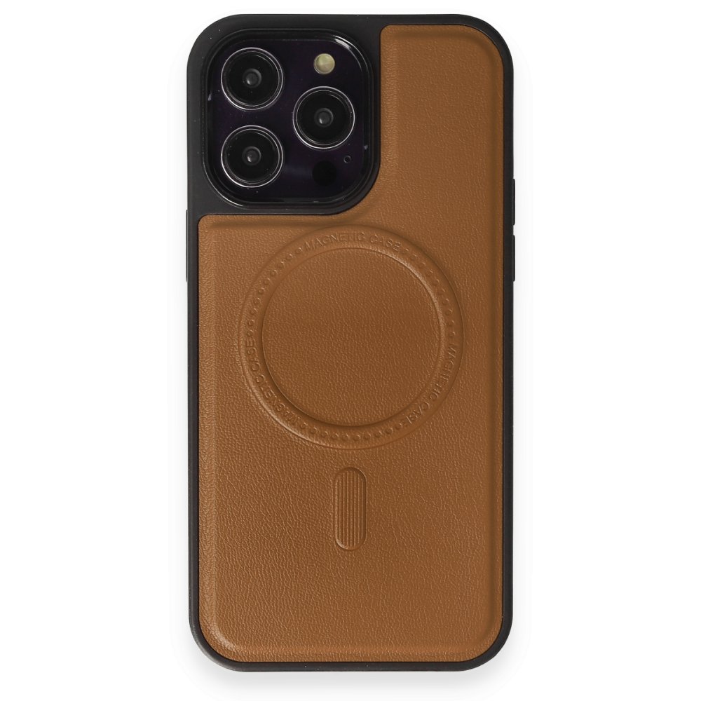  iPhone 15 Pro Max Kılıf Ozzi Magsafe Deri Kapak - Taba