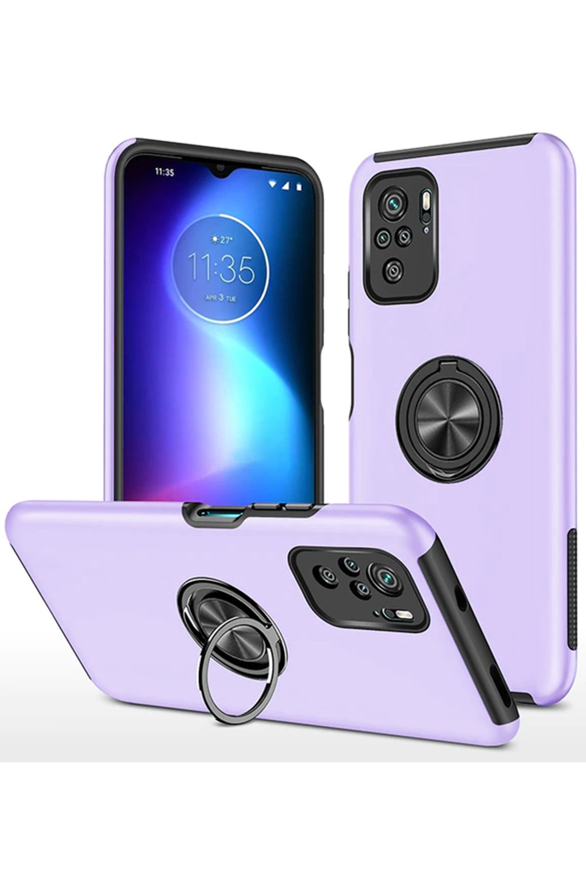  Xiaomi Poco F3 Kılıf Elit Yüzüklü Kapak - Mor