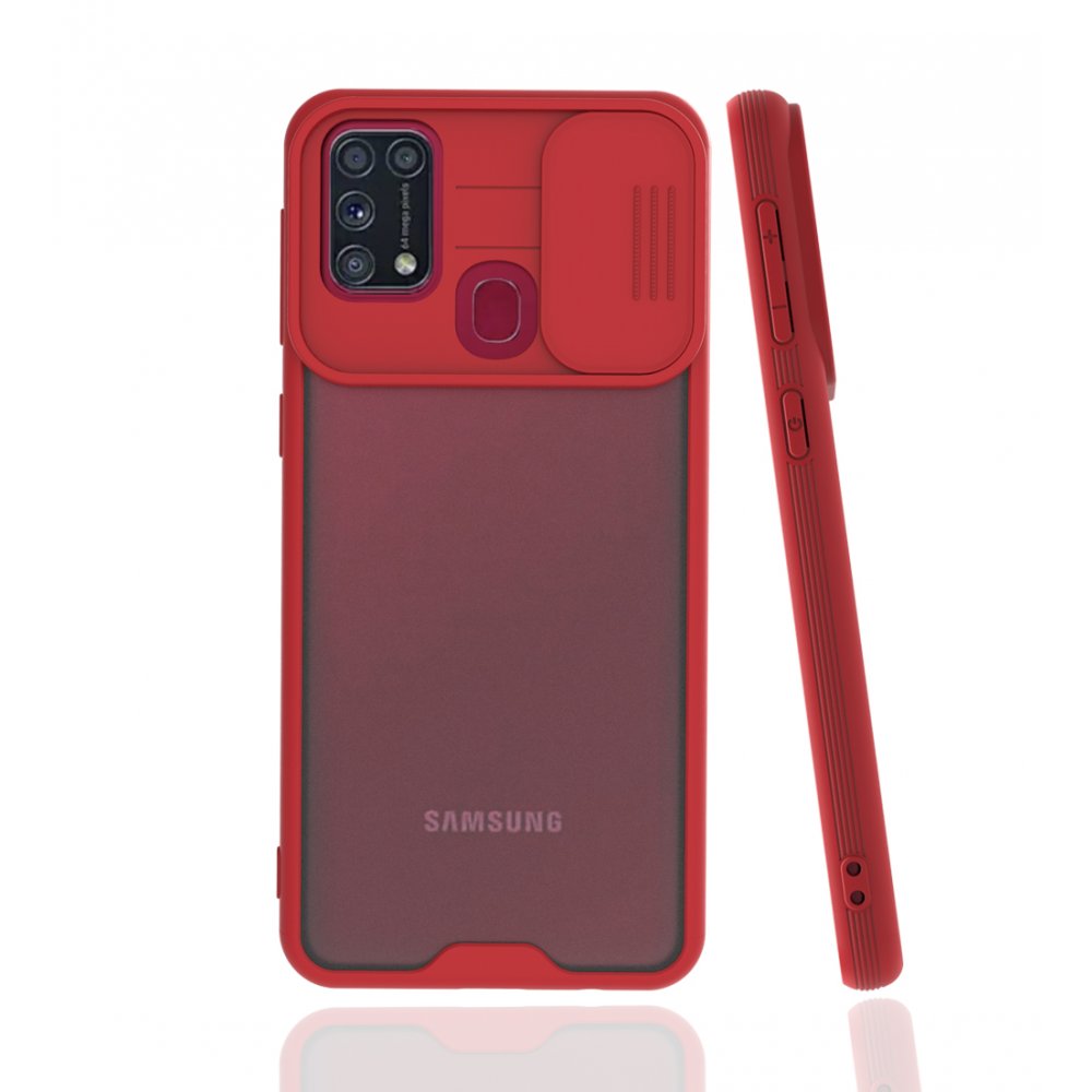  Samsung Galaxy M31 Kılıf Platin Kamera Koruma Silikon - Kırmızı