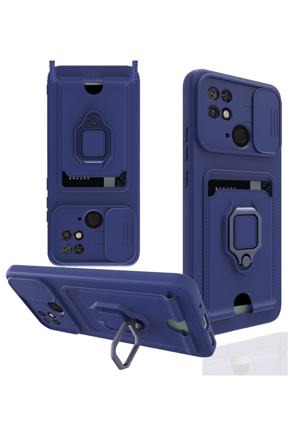 Redmi 10C Kılıf Zuma Kartvizitli Yüzüklü Silikon - Lacivert