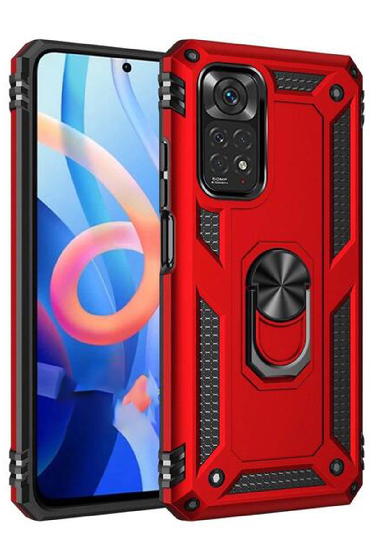 Redmi Note 11 Kılıf Sofya Yüzüklü Silikon Kapak - Kırmızı Redmi Note 11 Kılıf Sofya Yüzüklü Silikon Kapak - Kırmızı