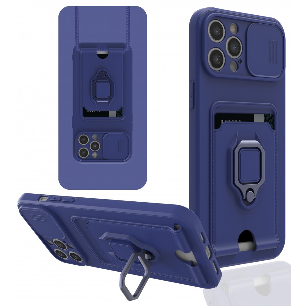  iPhone 12 Pro Kılıf Zuma Kartvizitli Yüzüklü Silikon - Lacivert