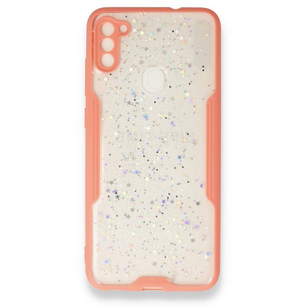 Samsung Galaxy M11 Kılıf Platin Simli Silikon - Pembe