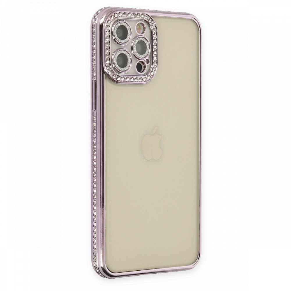  iPhone 12 Pro Max Kılıf Joke Taşlı Silikon - Mor