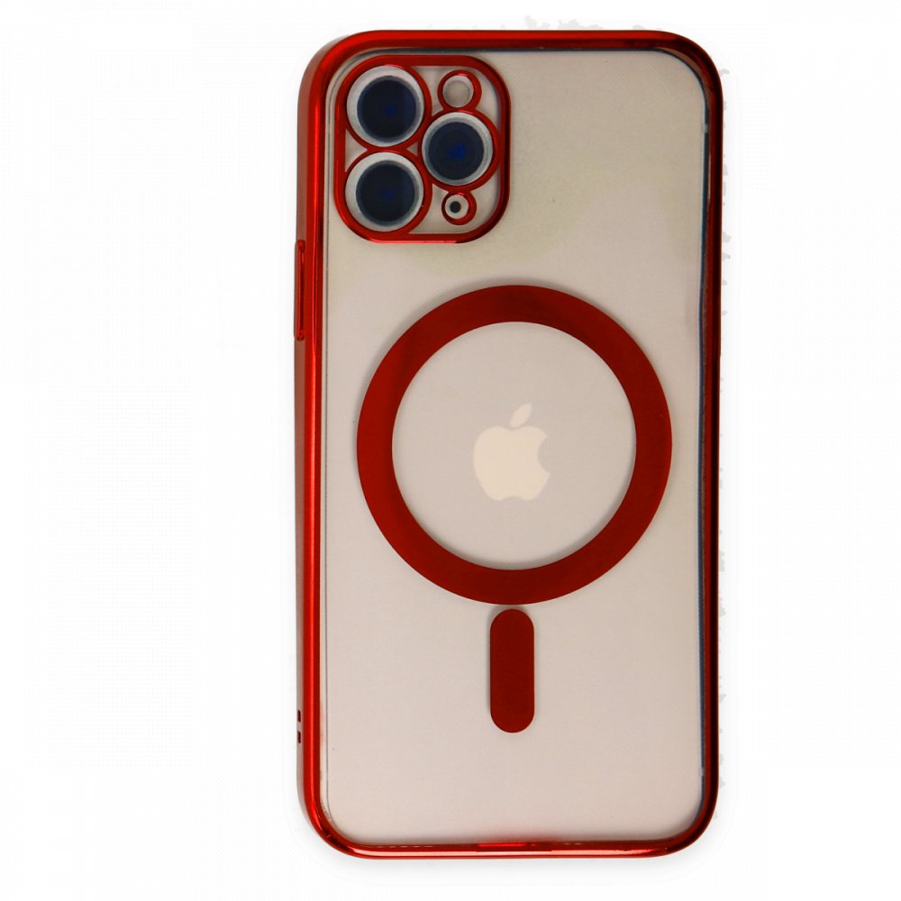  iPhone 11 Pro Max Kılıf Magneticsafe Lazer Silikon - Kırmızı