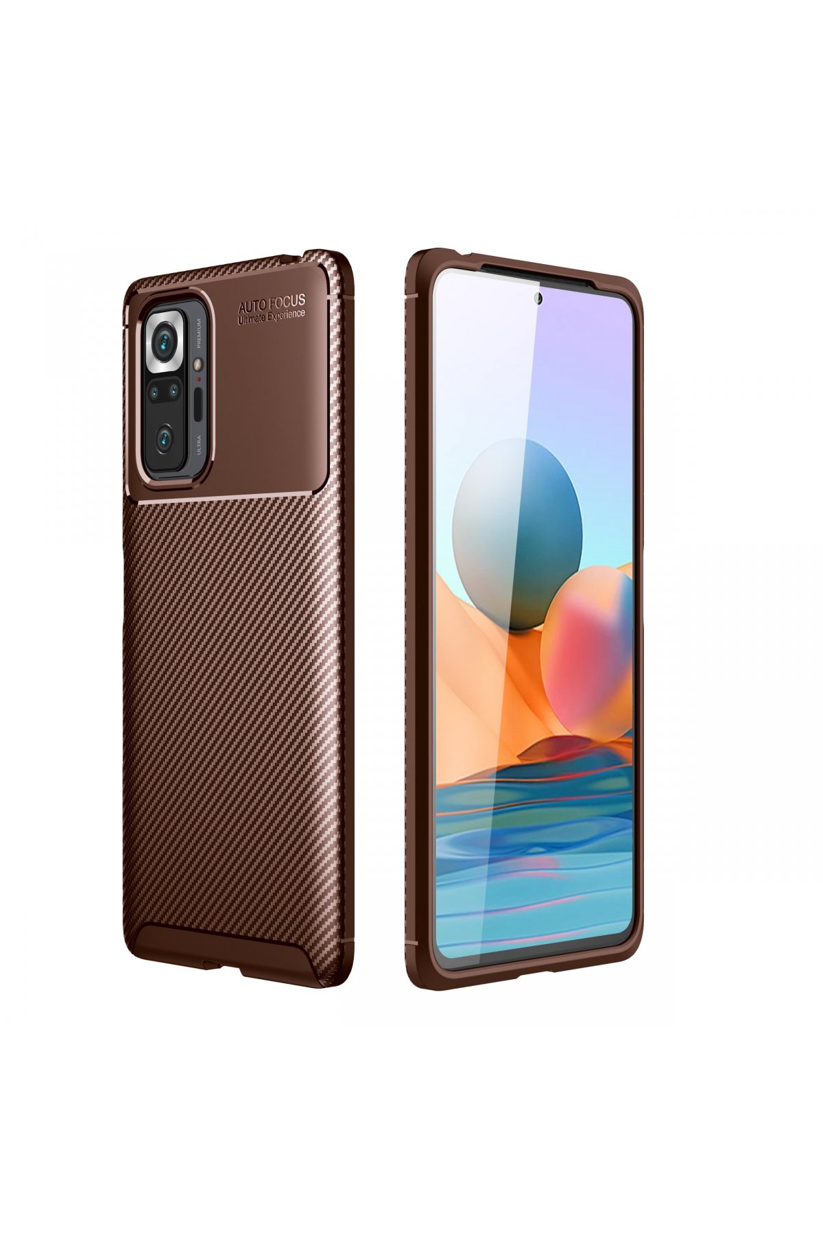 Redmi Note 10 Pro Kılıf Auto Focus Karbon Kapak - Kahverengi