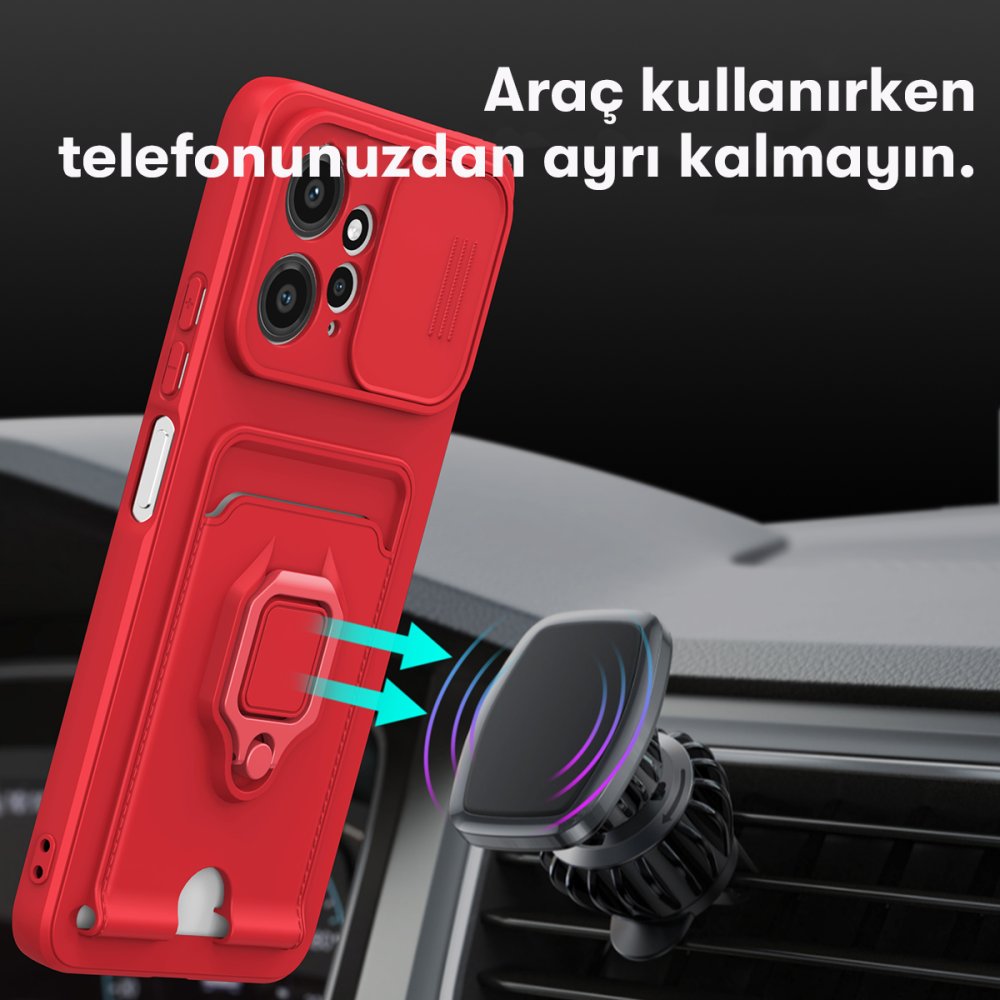 Redmi Note 12 4G Kılıf Zuma Kartvizitli Yüzüklü Silikon - Kırmızı