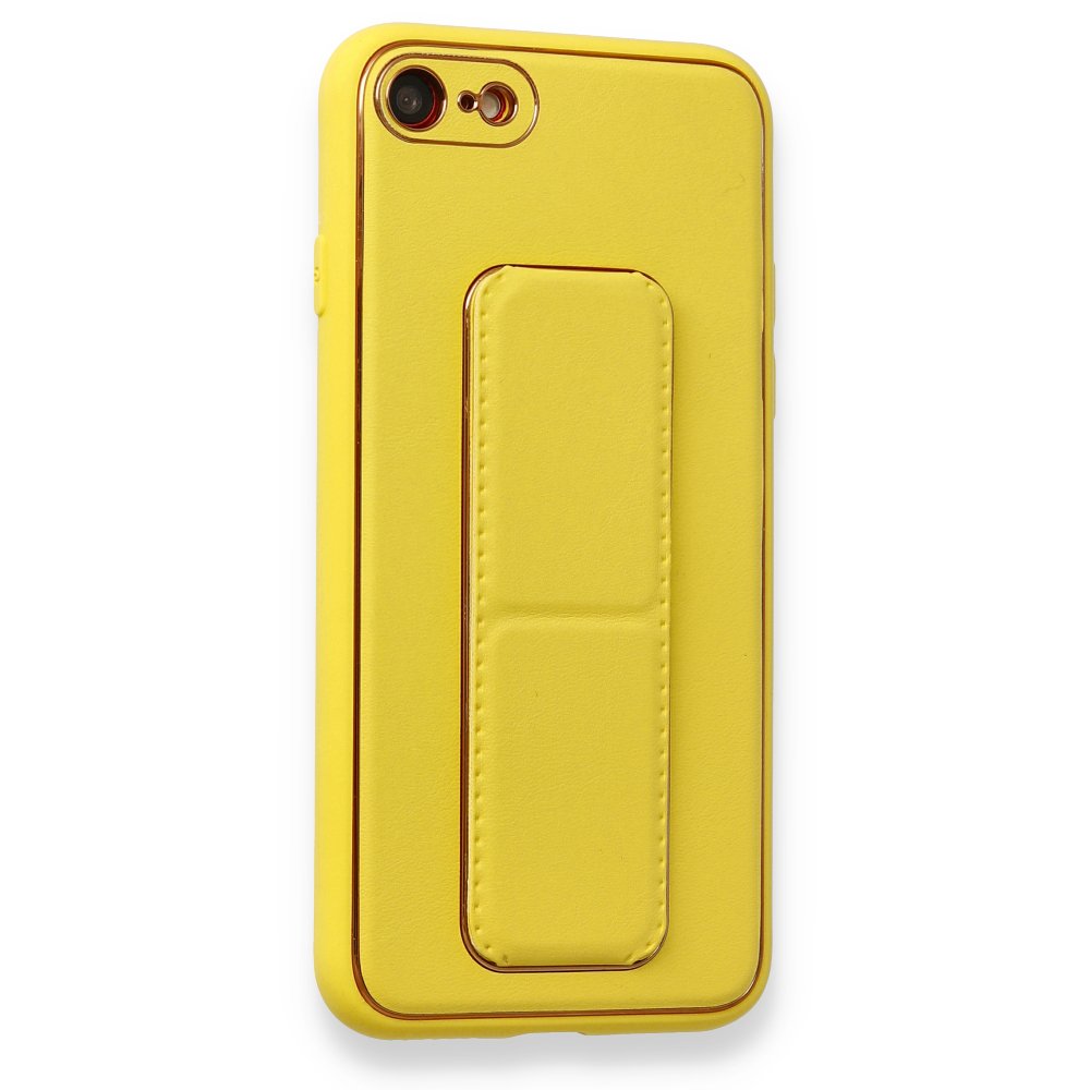 iPhone 7 Kılıf Coco Deri Standlı Kapak - Sarı