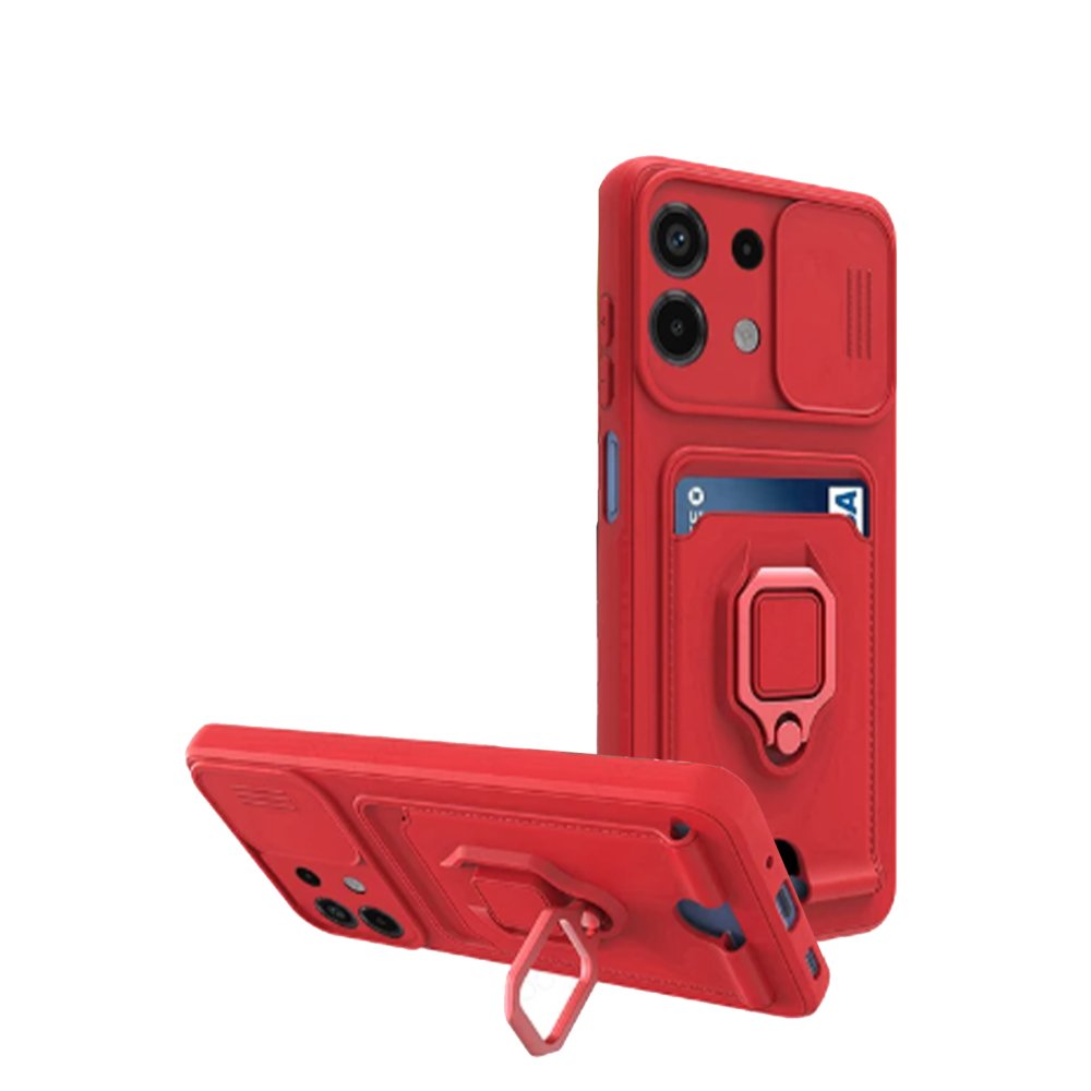 Redmi Note 13 4G Kılıf Zuma Kartvizitli Yüzüklü Silikon - Kırmızı