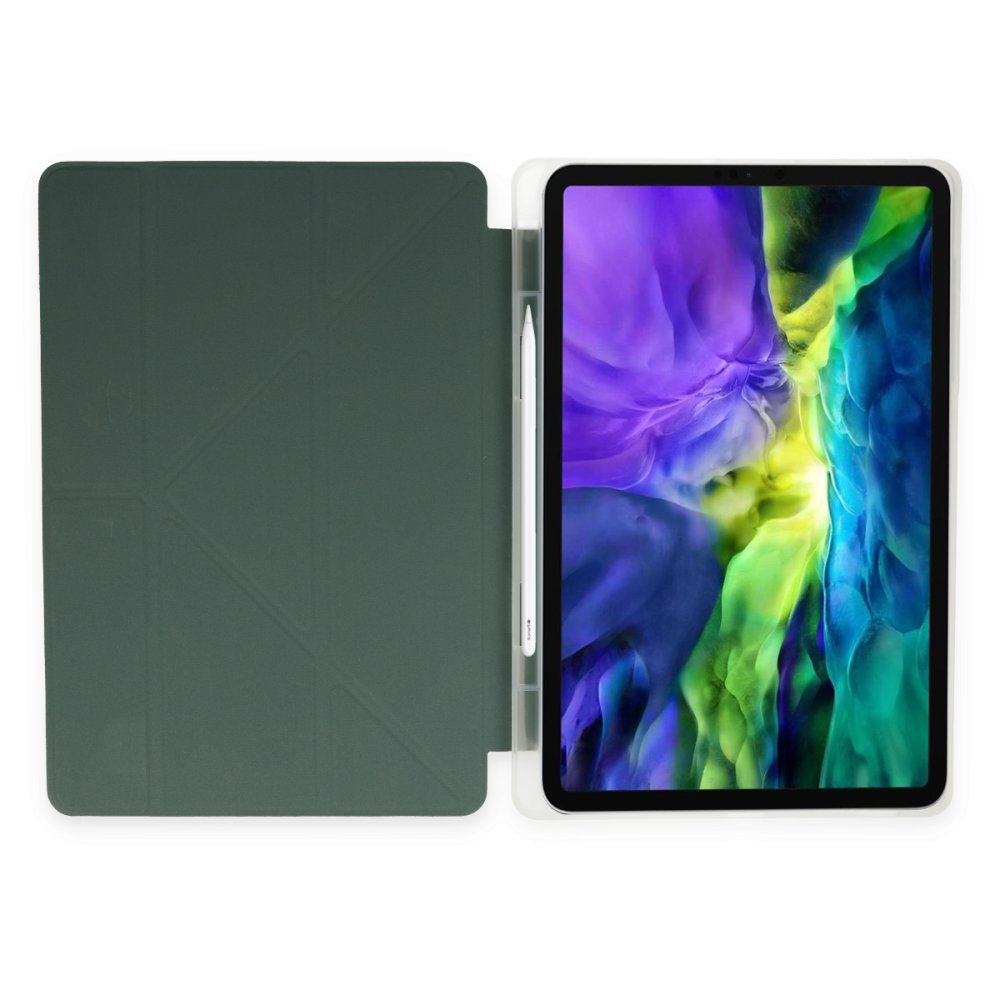 iPad Air 5 (2022) Kılıf Kalemlikli Hugo Tablet Kılıfı - Koyu Yeşil iPad Air 5 (2022) Kılıf Kalemlikli Hugo Tablet Kılıfı - Koyu Yeşil