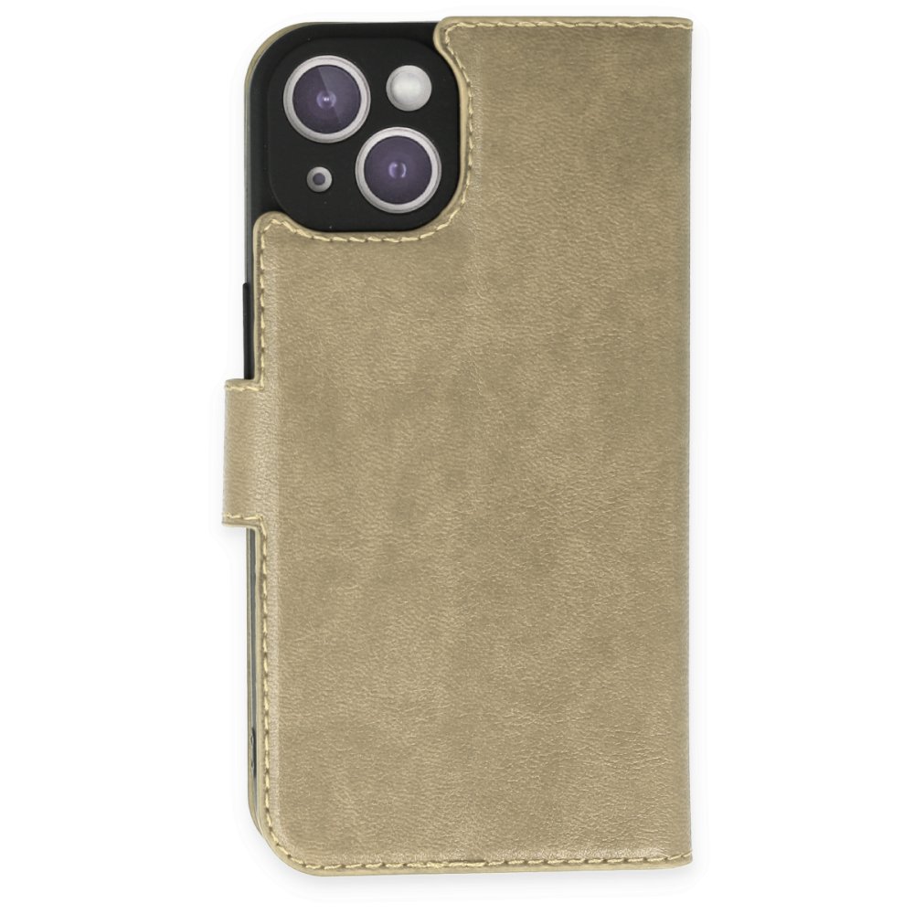  iPhone 14 Kılıf Trend S Plus Kapaklı Kılıf - Gold