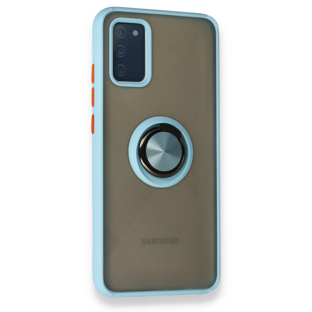  Samsung Galaxy A02S Kılıf Montreal Yüzüklü Silikon Kapak - Buz Mavi