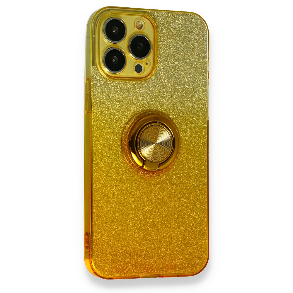 iPhone 13 Pro Kılıf Simli Yüzüklü Silikon - Sarı iPhone 13 Pro Kılıf Simli Yüzüklü Silikon - Sarı
