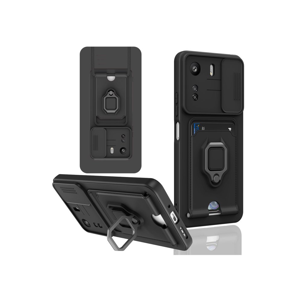  Xiaomi Poco C65 Kılıf Zuma Kartvizitli Yüzüklü Silikon - Siyah