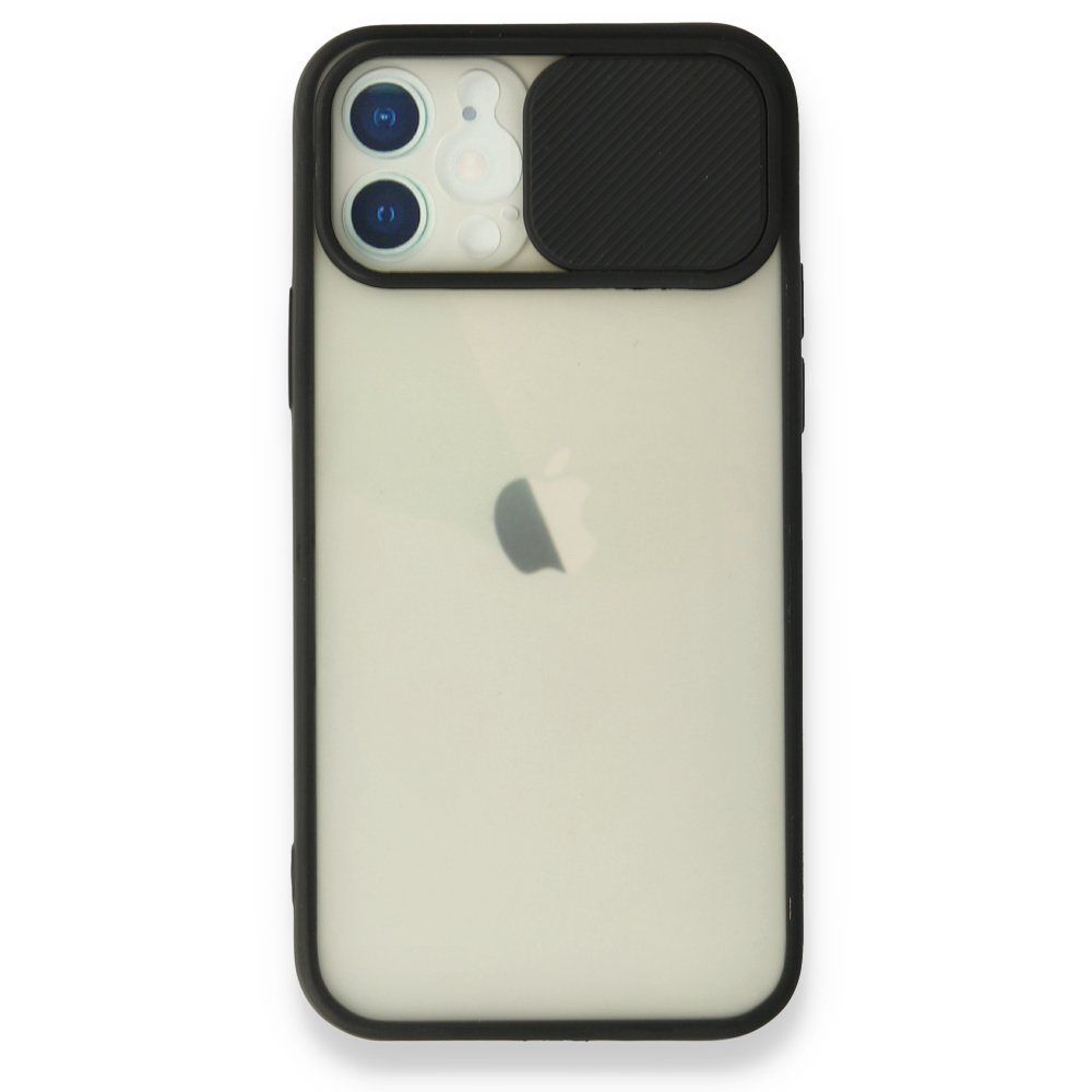  iPhone 12 Kılıf Palm Buzlu Kamera Sürgülü Silikon - Siyah