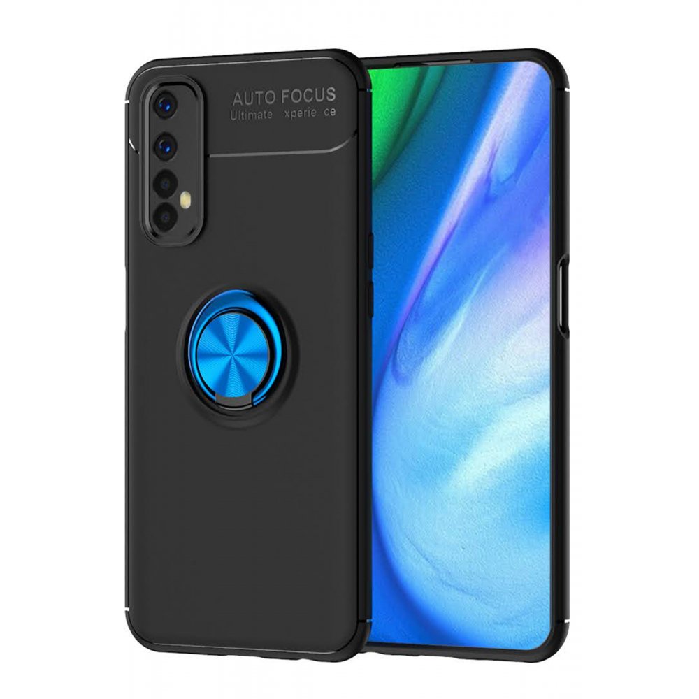 Realme 7 Kılıf Range Yüzüklü Silikon - Siyah-Mavi Realme 7 Kılıf Range Yüzüklü Silikon - Siyah-Mavi