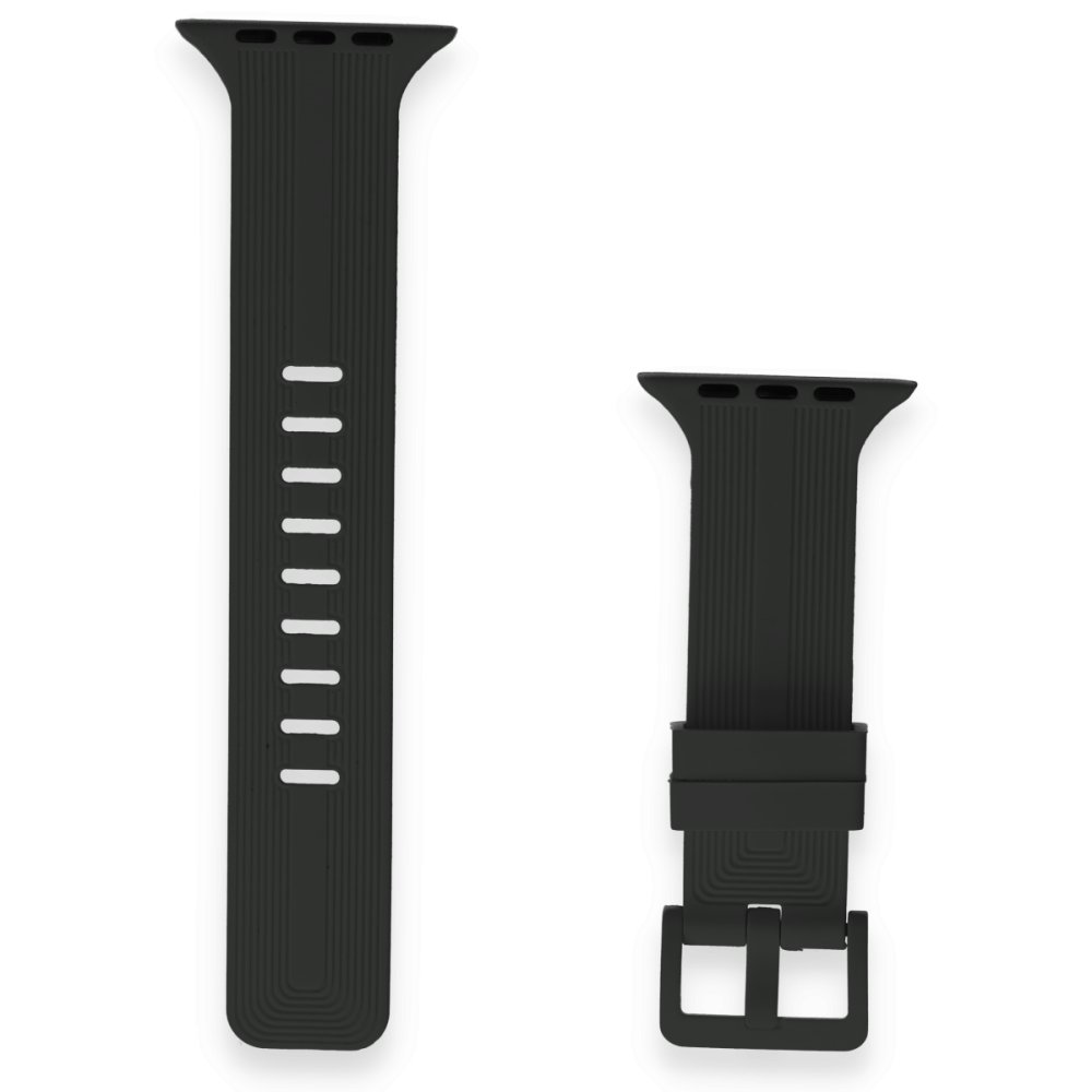 Apple Watch Ultra 49mm KR408 Çizgili Silikon Kordon - Siyah Apple Watch Ultra 49mm KR408 Çizgili Silikon Kordon - Siyah