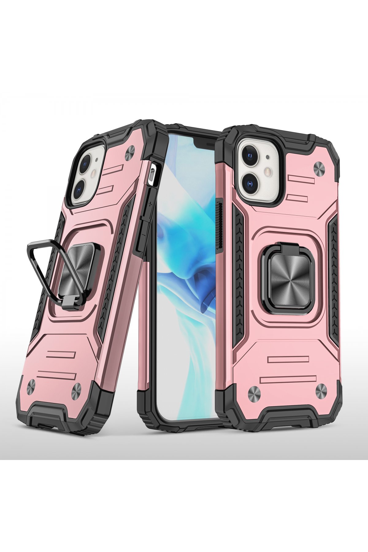 iPhone 12 Kılıf Zegna Yüzüklü Silikon Kapak - Rose iPhone 12 Kılıf Zegna Yüzüklü Silikon Kapak - Rose