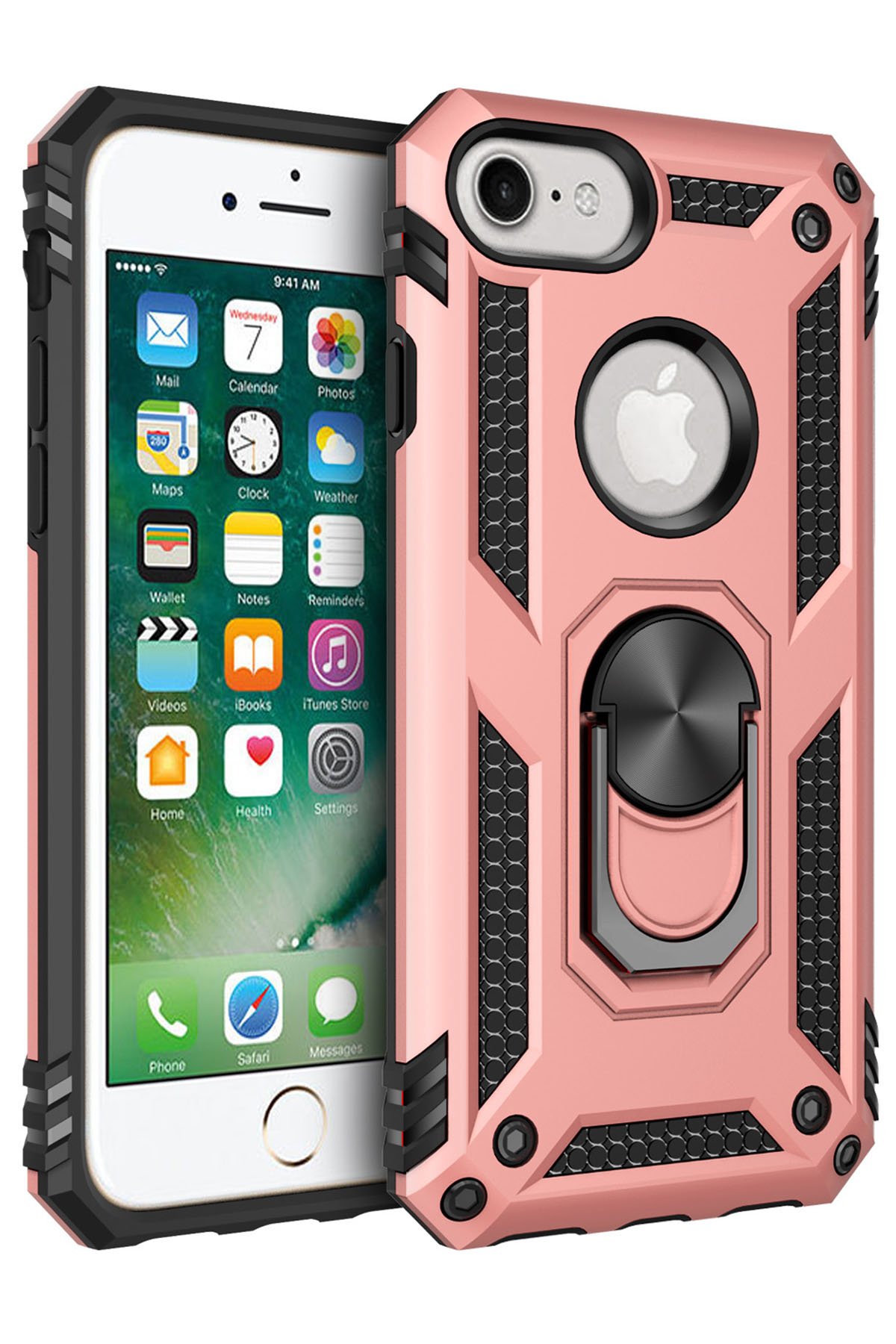  iPhone 7 Kılıf Sofya Yüzüklü Silikon Kapak - Rose