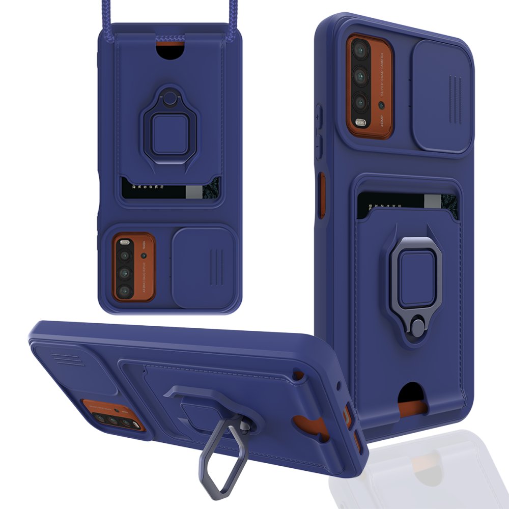 Redmi 9T Kılıf Zuma Kartvizitli Yüzüklü Silikon - Lacivert