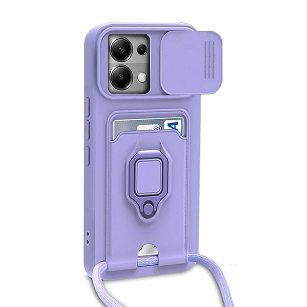  Xiaomi Poco X6 Kılıf Zuma Kartvizitli Yüzüklü Silikon - Lila