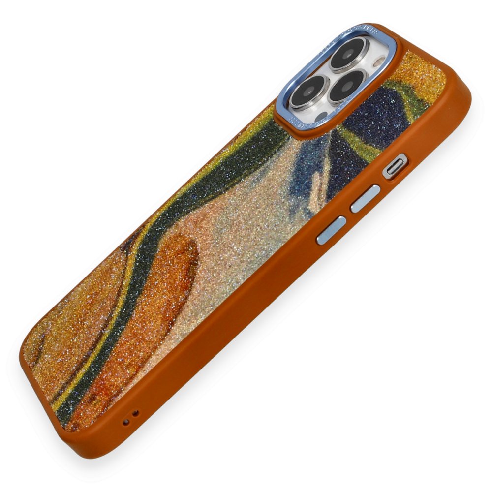 iPhone 13 Pro Kılıf Moda Simli Kapak - Kahverengi iPhone 13 Pro Kılıf Moda Simli Kapak - Kahverengi