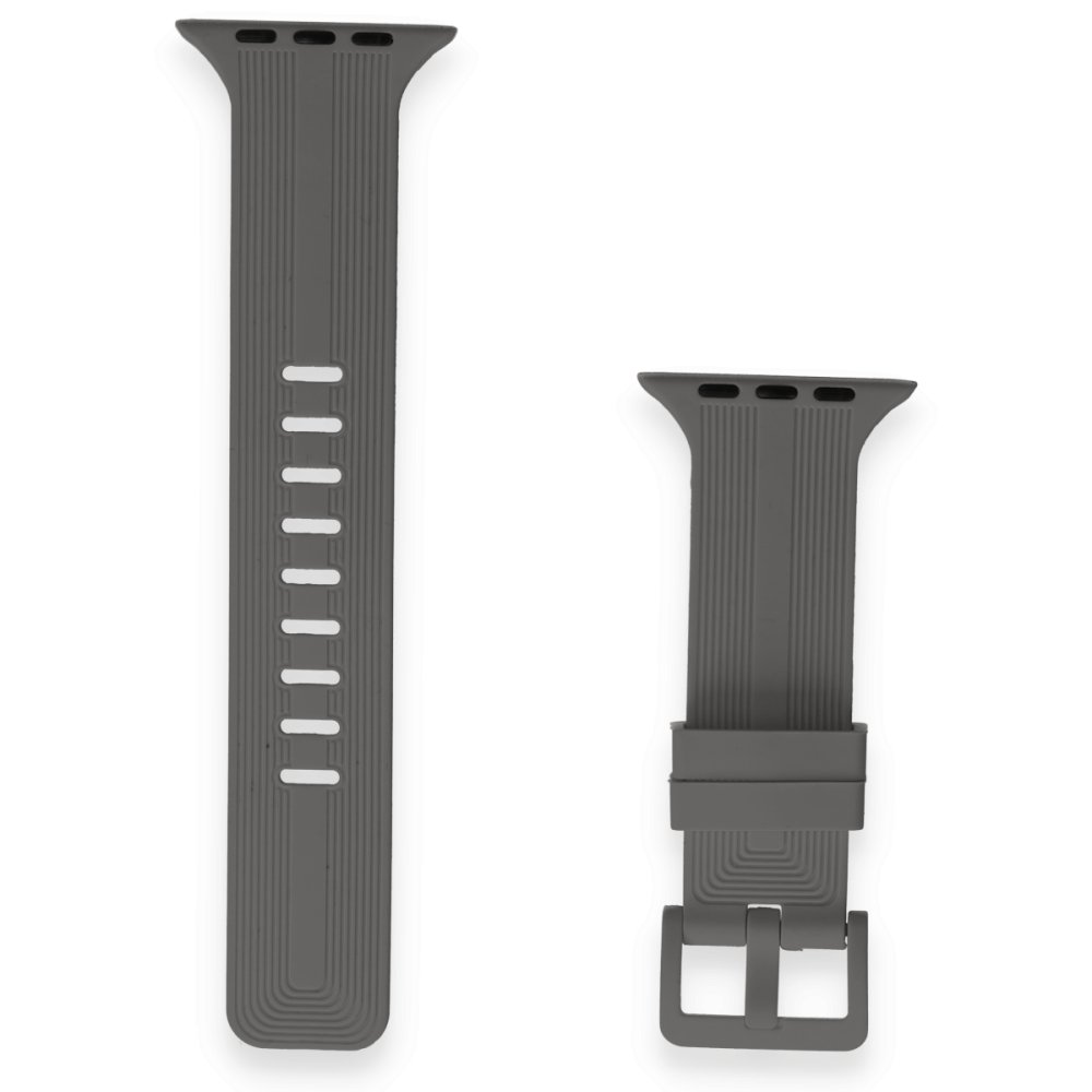 Apple Watch 41mm KR408 Çizgili Silikon Kordon - Koyu Gri Apple Watch 41mm KR408 Çizgili Silikon Kordon - Koyu Gri