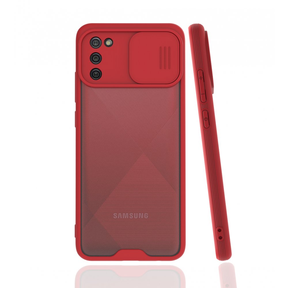  Samsung Galaxy A02S Kılıf Platin Kamera Koruma Silikon - Kırmızı