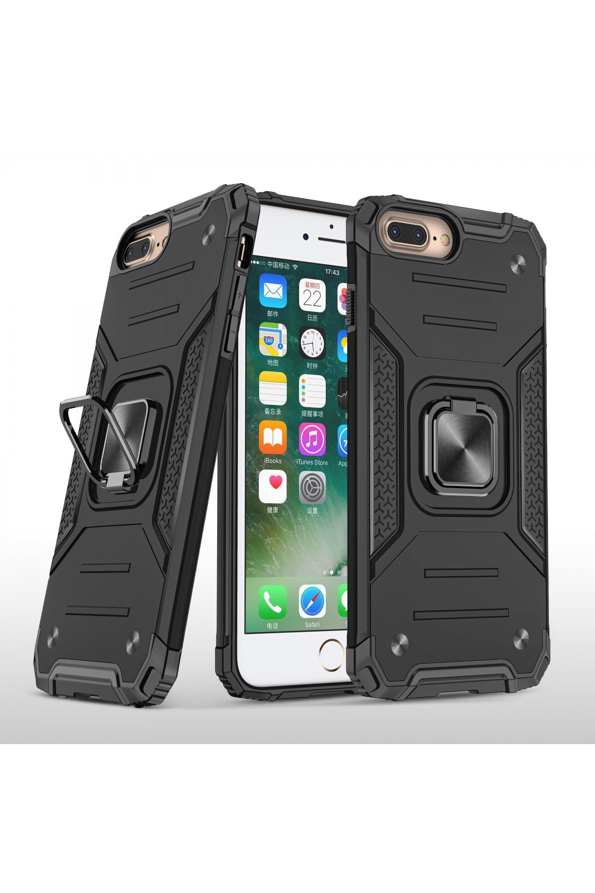  iPhone 7 Plus Kılıf Zegna Yüzüklü Silikon Kapak - Siyah