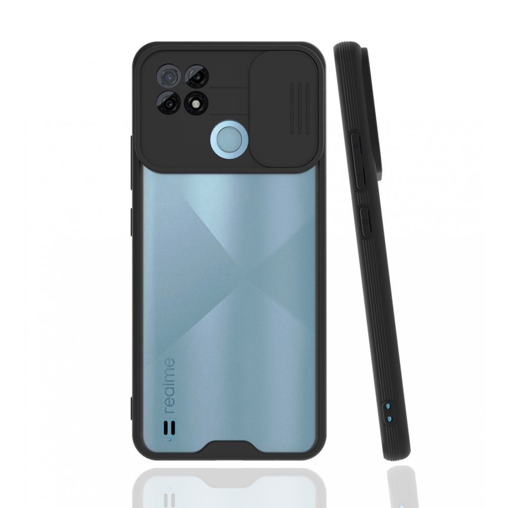 Realme C21 Kılıf Platin Kamera Koruma Silikon - Siyah