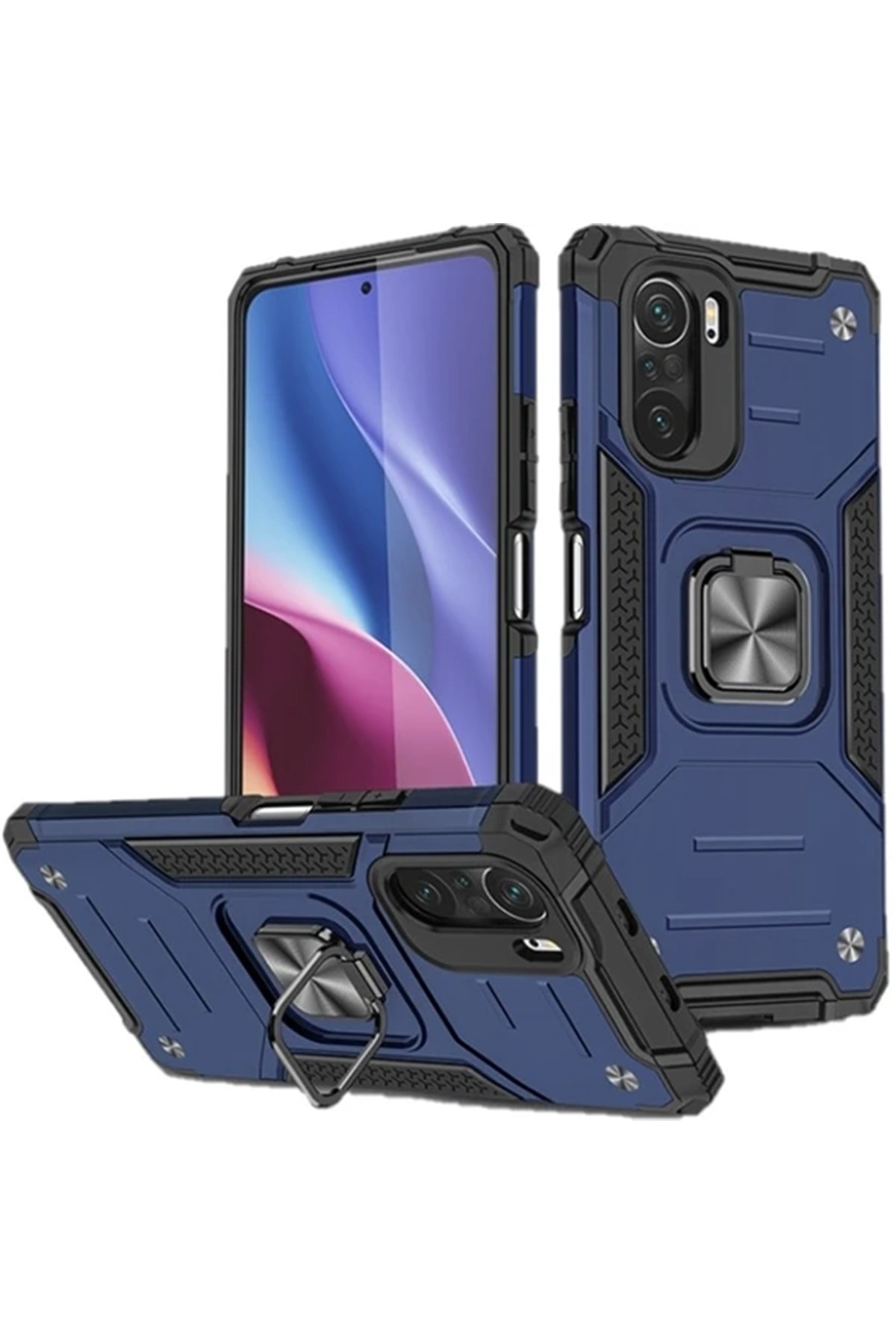 Redmi K40 Kılıf Zegna Yüzüklü Silikon Kapak - Mavi Redmi K40 Kılıf Zegna Yüzüklü Silikon Kapak - Mavi