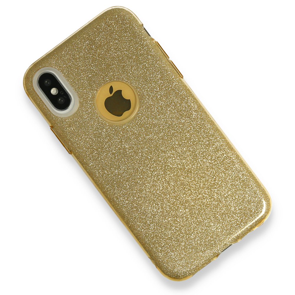 iPhone X Kılıf Simli Katmanlı Silikon - Gold  iPhone X Kılıf Simli Katmanlı Silikon - Gold