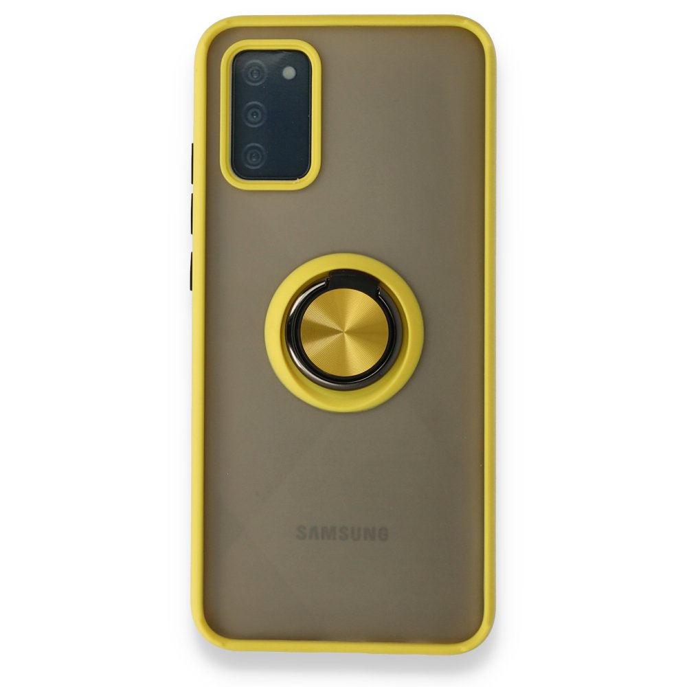  Samsung Galaxy A02S Kılıf Montreal Yüzüklü Silikon Kapak - Sarı