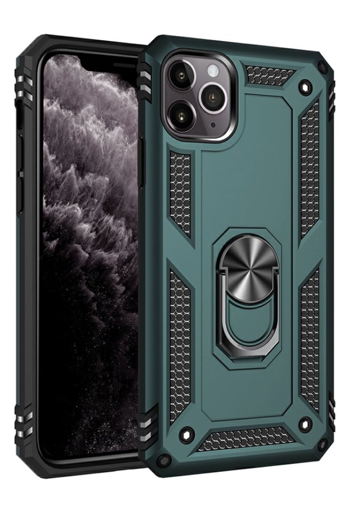  iPhone 11 Pro Kılıf Sofya Yüzüklü Silikon Kapak - Yeşil