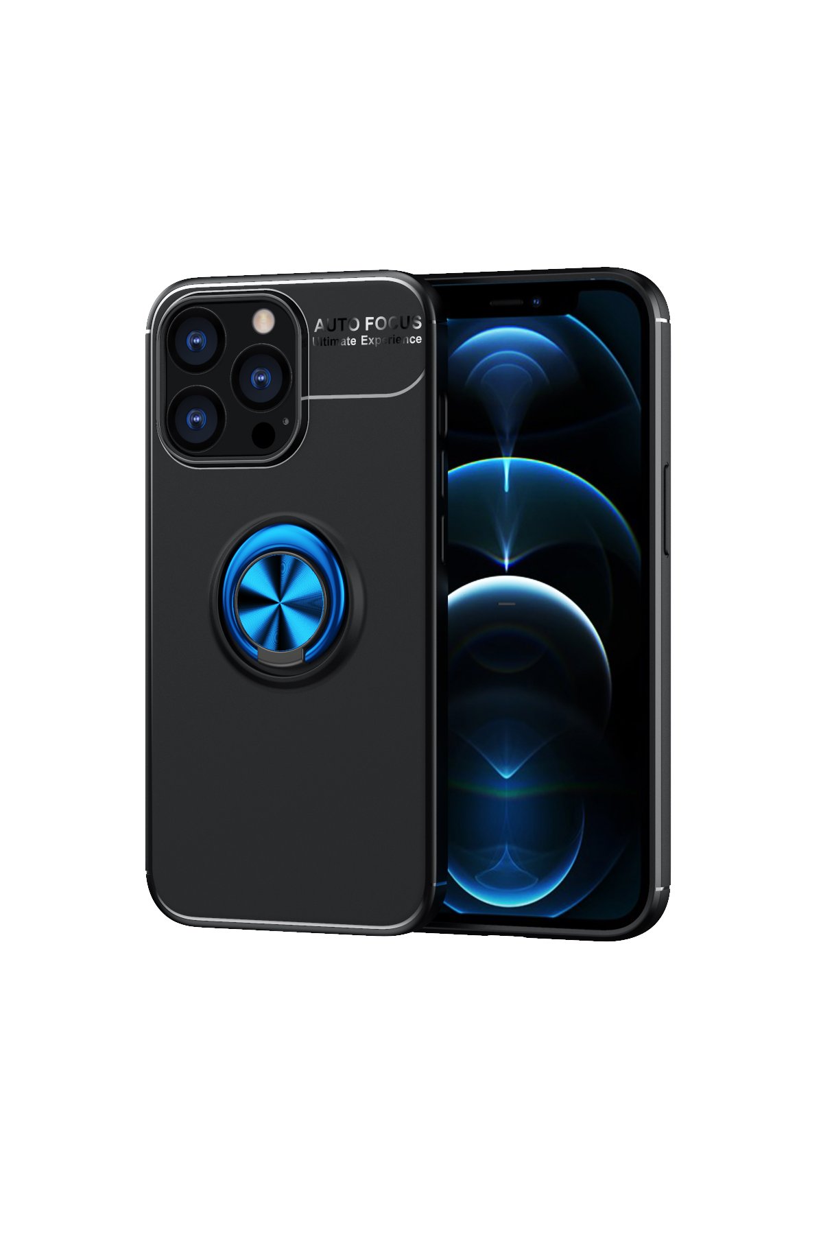 iPhone 13 Pro Max Kılıf Range Yüzüklü Silikon - Siyah-Mavi iPhone 13 Pro Max Kılıf Range Yüzüklü Silikon - Siyah-Mavi