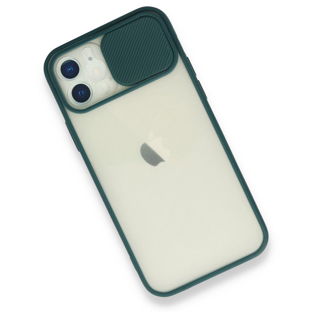  iPhone 12 Kılıf Palm Buzlu Kamera Sürgülü Silikon - Yeşil