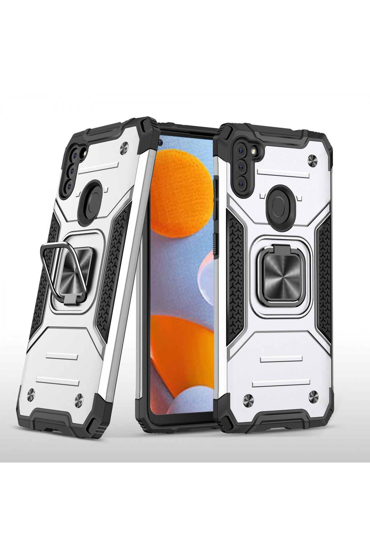  Samsung Galaxy A11 Kılıf Zegna Yüzüklü Silikon Kapak - Gümüş