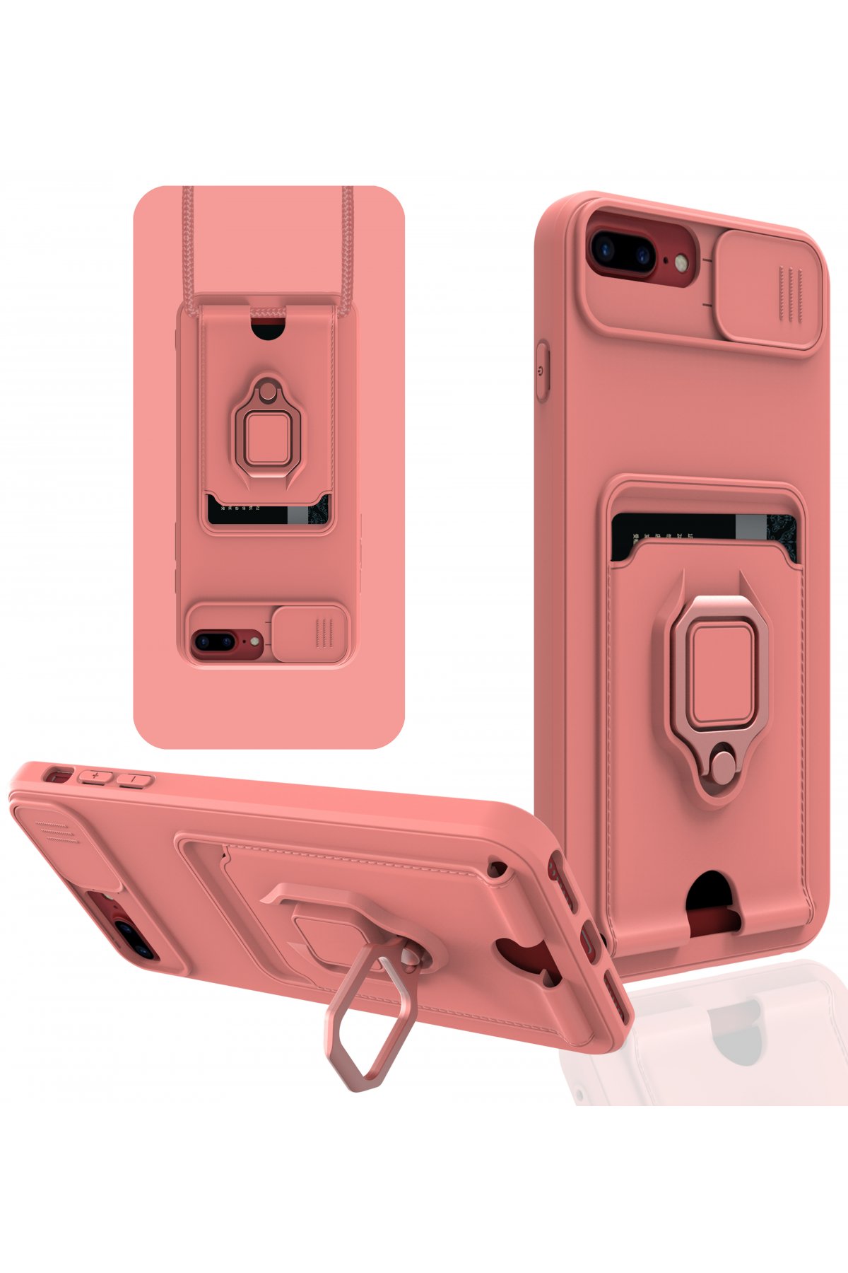  iPhone 7 Plus Kılıf Zuma Kartvizitli Yüzüklü Silikon - Pembe